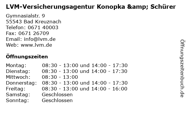 LVM-Versicherungsagentur Konopka & Schürer in Bad Kreuznach: Adresse und Öffnungszeiten