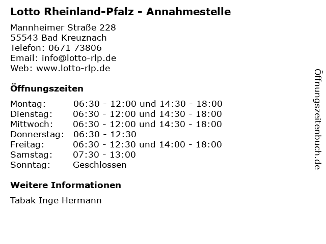Lotto Rheinland-Pfalz - Annahmestelle in Bad Kreuznach: Adresse und Öffnungszeiten