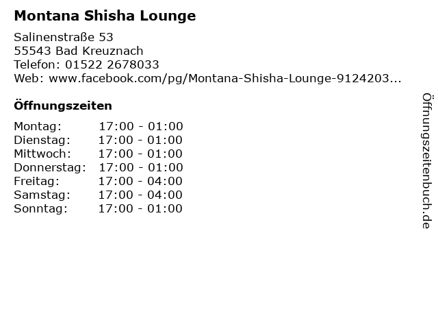 Montana Shisha Lounge in Bad Kreuznach: Adresse und Öffnungszeiten