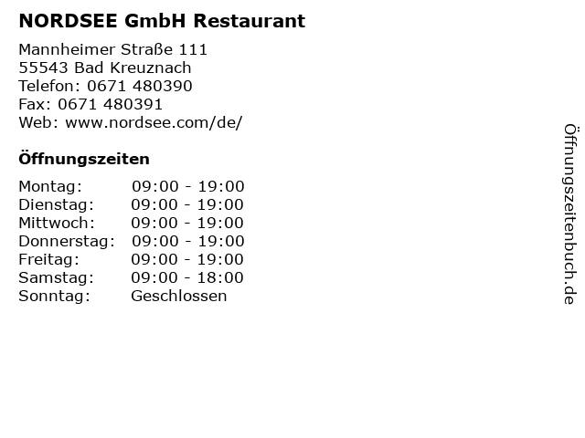 NORDSEE GmbH Restaurant in Bad Kreuznach: Adresse und Öffnungszeiten