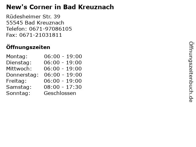 New's Corner in Bad Kreuznach in Bad Kreuznach: Adresse und Öffnungszeiten