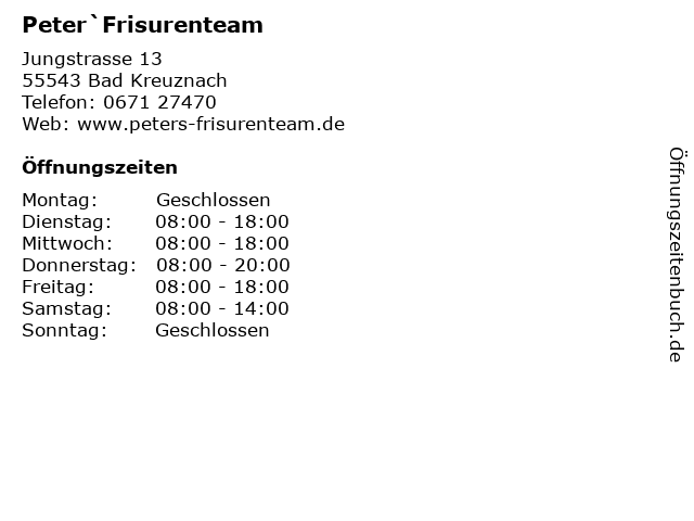 Peter`Frisurenteam in Bad Kreuznach: Adresse und Öffnungszeiten