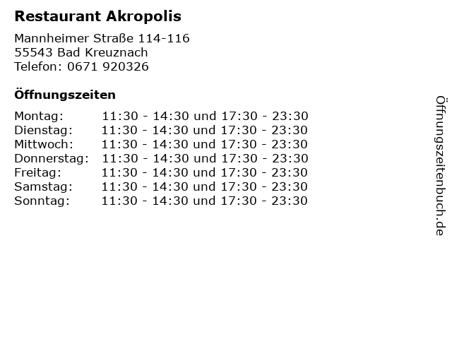 Restaurant Akropolis in Bad Kreuznach: Adresse und Öffnungszeiten