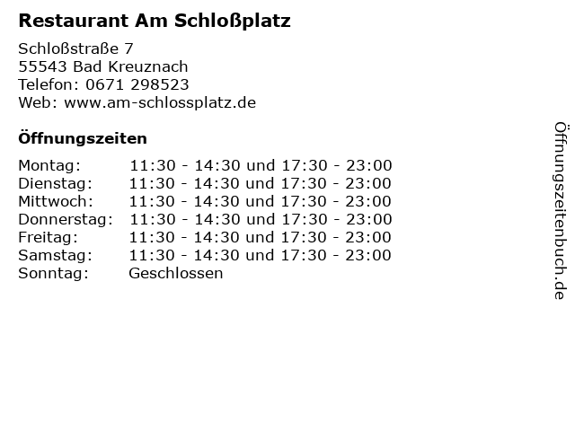 Restaurant Am Schloßplatz in Bad Kreuznach: Adresse und Öffnungszeiten