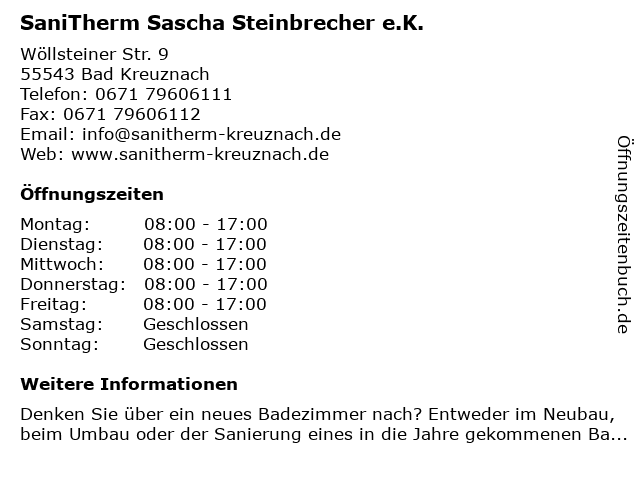 SaniTherm Sascha Steinbrecher e.K. in Bad Kreuznach: Adresse und Öffnungszeiten