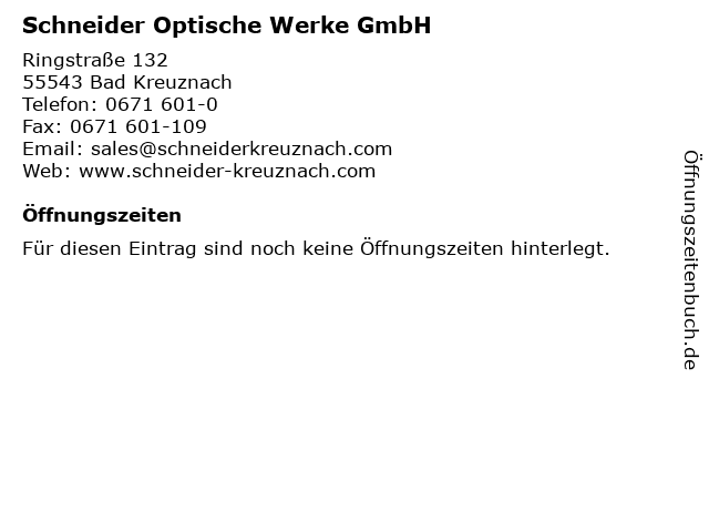 Schneider Optische Werke GmbH in Bad Kreuznach: Adresse und Öffnungszeiten