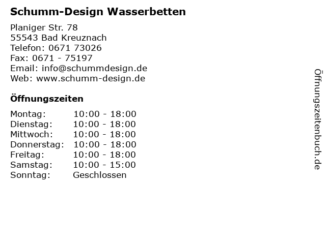 Schumm-Design Wasserbetten in Bad Kreuznach: Adresse und Öffnungszeiten