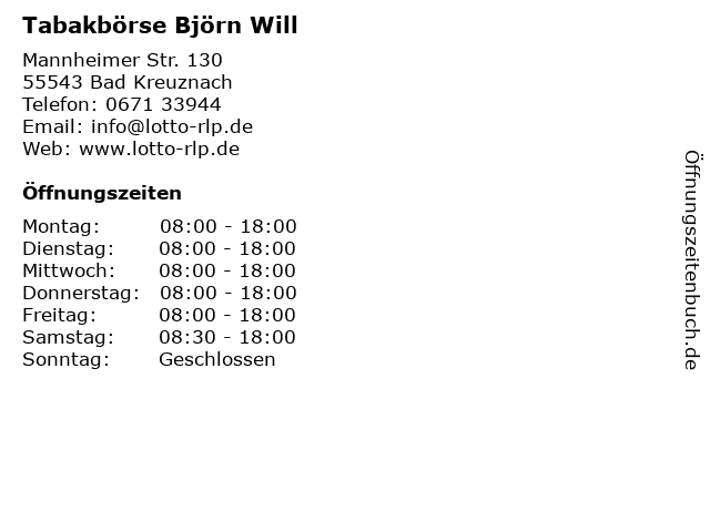 Tabakbörse Björn Will in Bad Kreuznach: Adresse und Öffnungszeiten