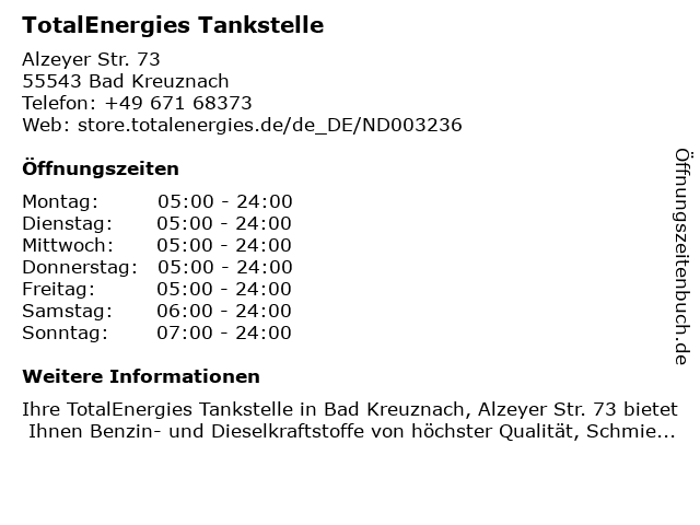 TotalEnergies Tankstelle in Bad Kreuznach: Adresse und Öffnungszeiten