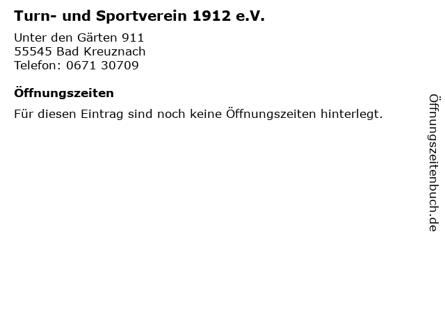 Turn- und Sportverein 1912 e.V. in Bad Kreuznach: Adresse und Öffnungszeiten