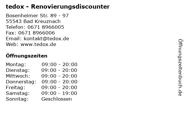tedox - Renovierungsdiscounter in Bad Kreuznach: Adresse und Öffnungszeiten