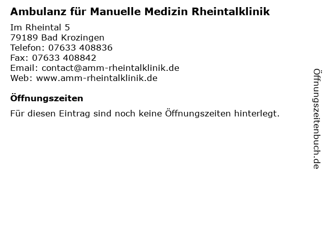 Ambulanz für Manuelle Medizin Rheintalklinik in Bad Krozingen: Adresse und Öffnungszeiten