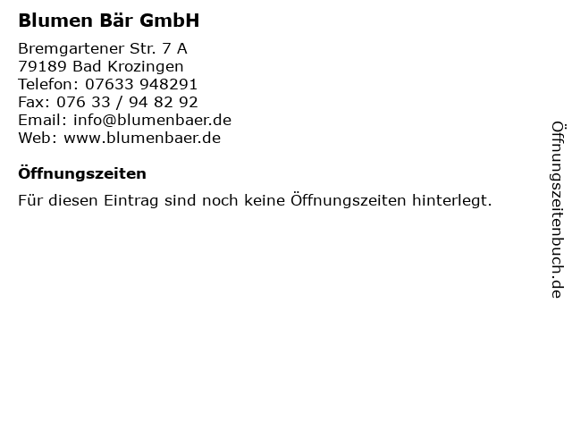 Blumen Bär GmbH in Bad Krozingen: Adresse und Öffnungszeiten
