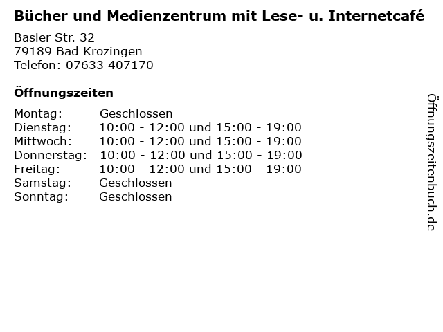 Bücher und Medienzentrum mit Lese- u. Internetcafé in Bad Krozingen: Adresse und Öffnungszeiten