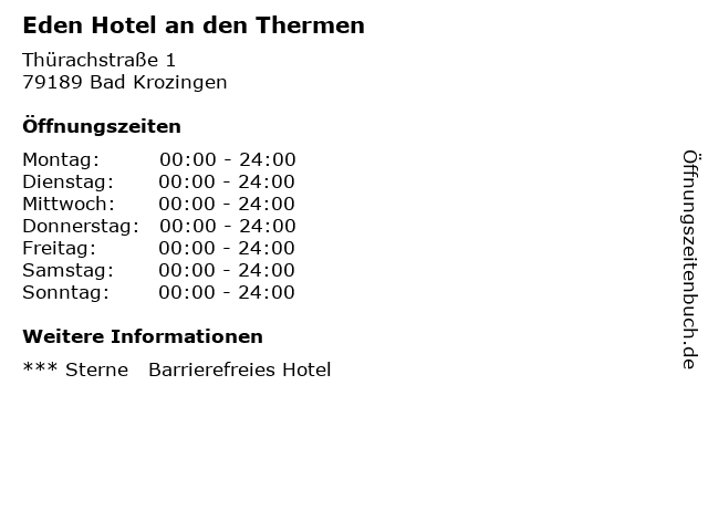 Eden Hotel an den Thermen in Bad Krozingen: Adresse und Öffnungszeiten