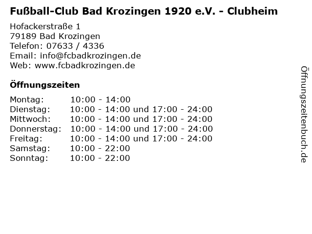 Fußball-Club Bad Krozingen 1920 e.V. - Clubheim in Bad Krozingen: Adresse und Öffnungszeiten