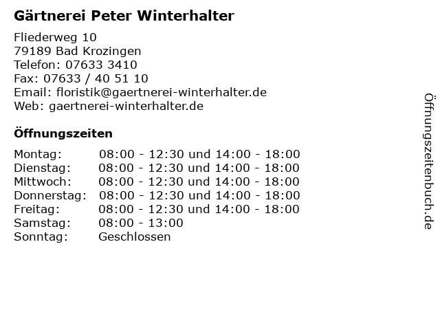 Gärtnerei Peter Winterhalter in Bad Krozingen: Adresse und Öffnungszeiten