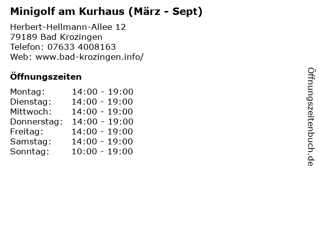 Minigolf am Kurhaus (März - Sept) in Bad Krozingen: Adresse und Öffnungszeiten