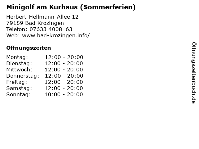 Minigolf am Kurhaus (Sommerferien) in Bad Krozingen: Adresse und Öffnungszeiten