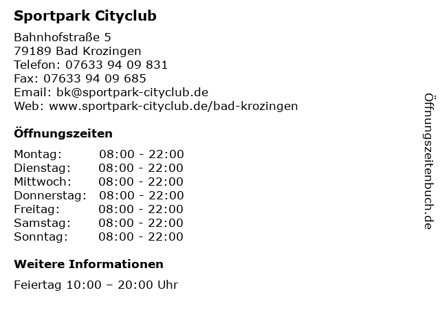 Sportpark Cityclub in Bad Krozingen: Adresse und Öffnungszeiten