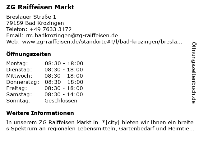 ZG Raiffeisen Markt in Bad Krozingen: Adresse und Öffnungszeiten