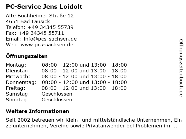 PC-Service Jens Loidolt in Bad Lausick: Adresse und Öffnungszeiten