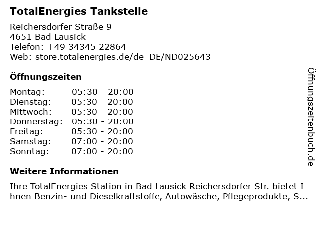 TotalEnergies Tankstelle in Bad Lausick: Adresse und Öffnungszeiten