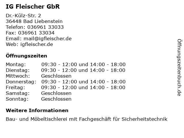 IG Fleischer GbR in Bad Liebenstein: Adresse und Öffnungszeiten