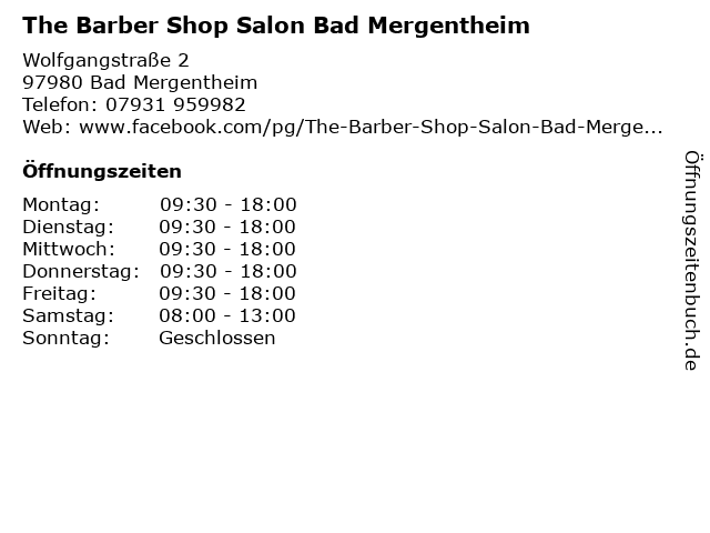 ᐅ Offnungszeiten The Barber Shop Salon Bad Mergentheim Wolfgangstrasse 2 In Bad Mergentheim