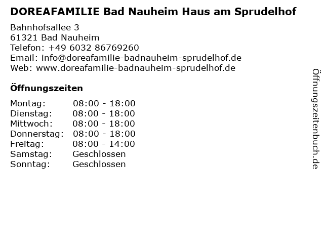 DOREAFAMILIE Bad Nauheim Haus am Sprudelhof in Bad Nauheim: Adresse und Öffnungszeiten