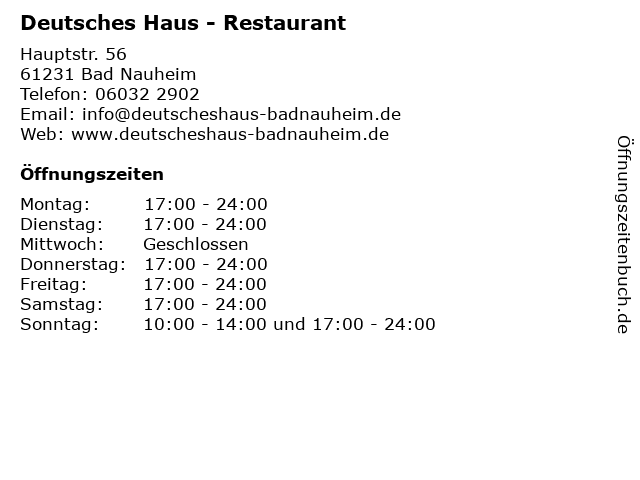 ᐅ Offnungszeiten Deutsches Haus Hauptstr 56 In Bad Nauheim