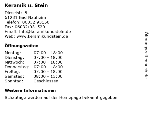 Keramik u. Stein in Bad Nauheim: Adresse und Öffnungszeiten