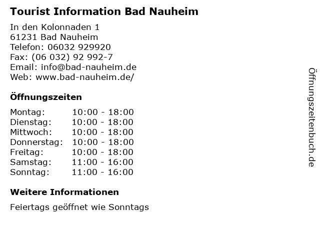 Tourist Information Bad Nauheim in Bad Nauheim: Adresse und Öffnungszeiten
