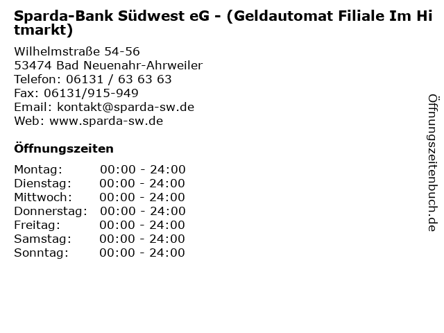 ᐅ Öffnungszeiten „Sparda-Bank Südwest eG - (Geldautomat Filiale Im Hitmarkt)“ | Wilhelmstraße 54 ...