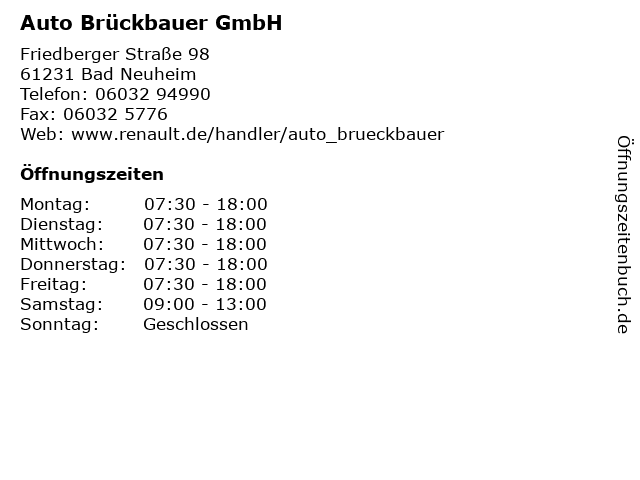 Auto Brückbauer GmbH in Bad Neuheim: Adresse und Öffnungszeiten