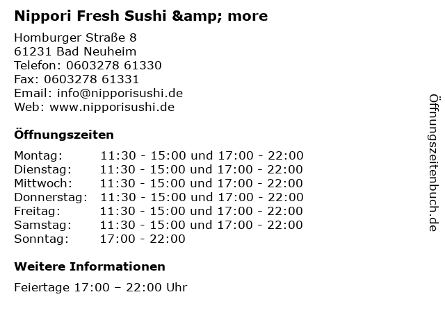 Nippori Fresh Sushi & more in Bad Neuheim: Adresse und Öffnungszeiten