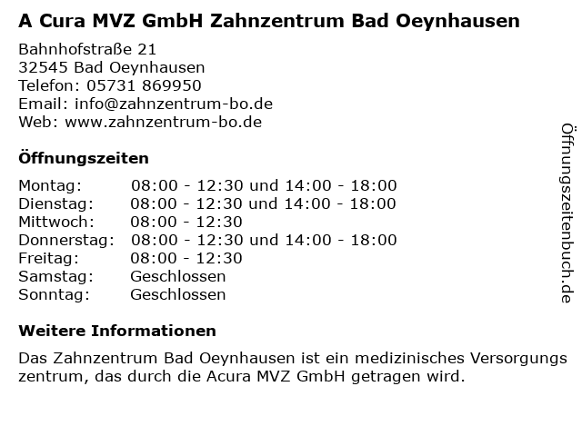A Cura MVZ GmbH Zahnzentrum Bad Oeynhausen in Bad Oeynhausen: Adresse und Öffnungszeiten