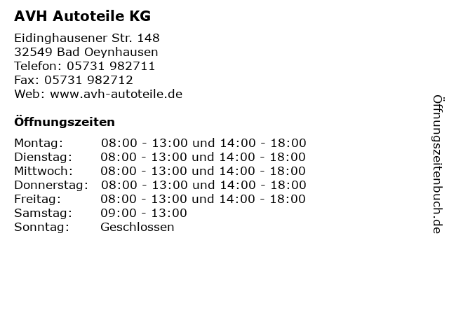 AVH Autoteile KG in Bad Oeynhausen: Adresse und Öffnungszeiten
