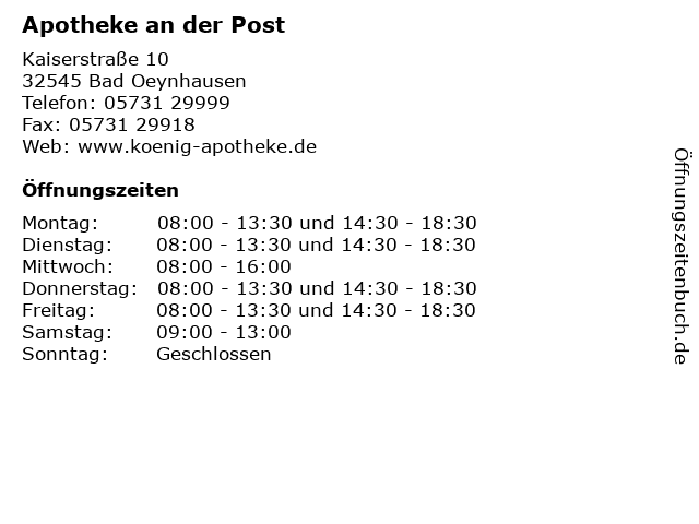 Apotheke an der Post in Bad Oeynhausen: Adresse und Öffnungszeiten