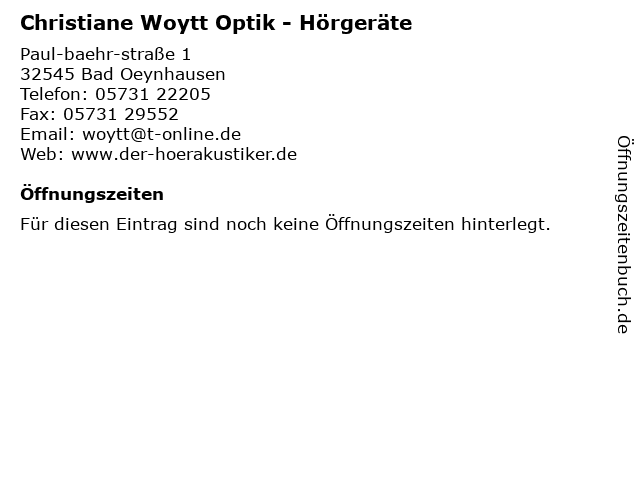 Christiane Woytt Optik - Hörgeräte in Bad Oeynhausen: Adresse und Öffnungszeiten
