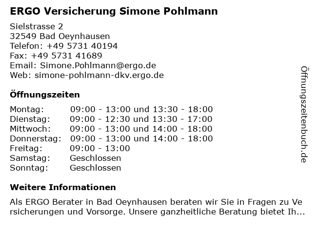 DKV Deutsche Krankenversicherung Simone Pohlmann in Bad Oeynhausen: Adresse und Öffnungszeiten