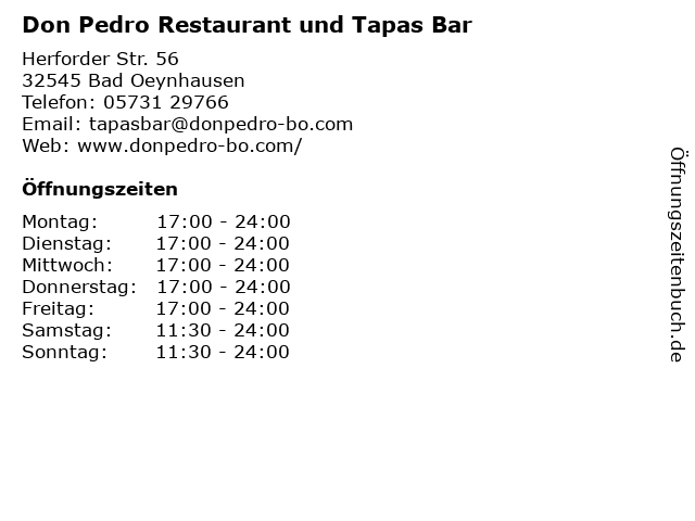 Don Pedro Restaurant und Tapas Bar in Bad Oeynhausen: Adresse und Öffnungszeiten