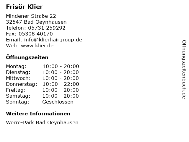 Frisör Klier in Bad Oeynhausen: Adresse und Öffnungszeiten