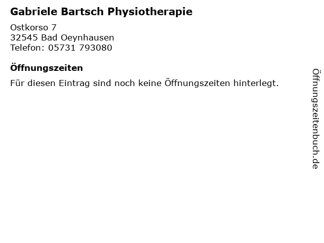 Gabriele Bartsch Physiotherapie in Bad Oeynhausen: Adresse und Öffnungszeiten
