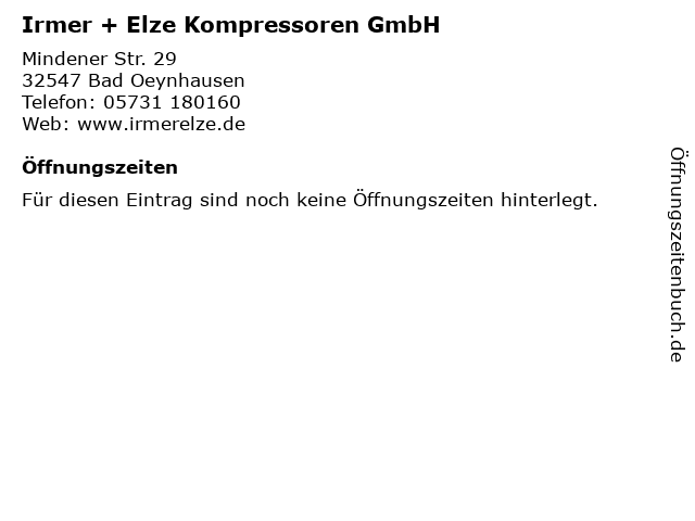 Irmer + Elze Kompressoren GmbH in Bad Oeynhausen: Adresse und Öffnungszeiten