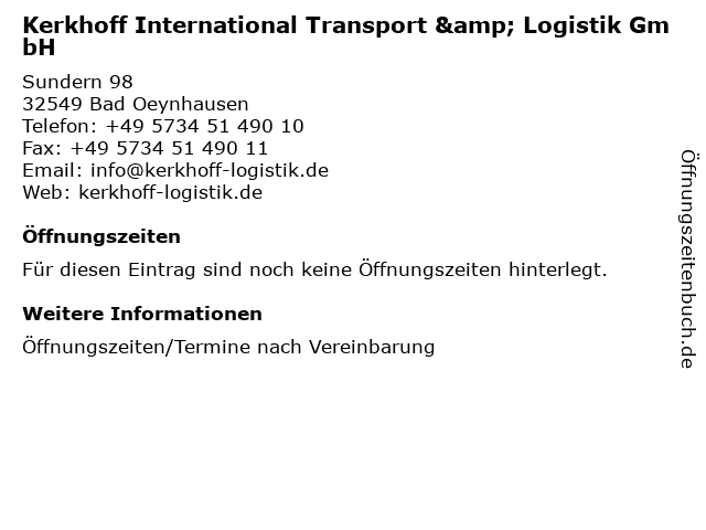 Kerkhoff International Transport & Logistik GmbH in Bad Oeynhausen: Adresse und Öffnungszeiten