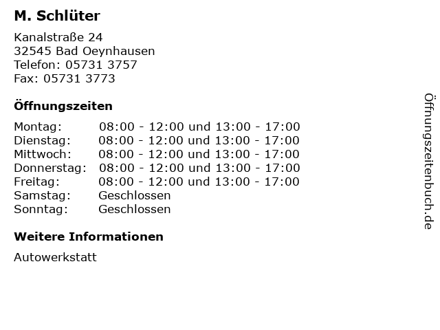 M. Schlüter in Bad Oeynhausen: Adresse und Öffnungszeiten