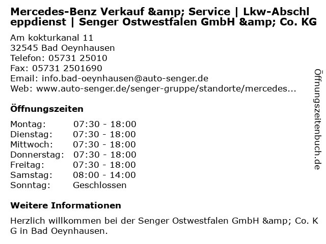 Mercedes-Benz Verkauf & Service | Lkw-Abschleppdienst | Senger Ostwestfalen GmbH & Co. KG in Bad Oeynhausen: Adresse und Öffnungszeiten