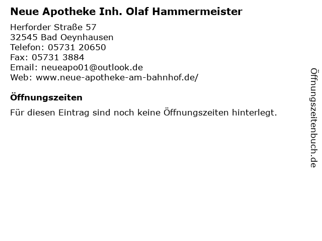 Neue Apotheke Inh. Olaf Hammermeister in Bad Oeynhausen: Adresse und Öffnungszeiten