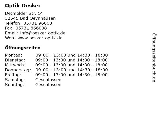 Optik Oesker in Bad Oeynhausen: Adresse und Öffnungszeiten